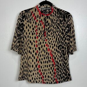 Jamie Sadock Animal Print Red Accents 1/4 Zip Golf Top Size M